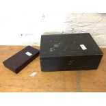 A late 19th / early 20thc document box with leather ? exterior and green baize interior, measures