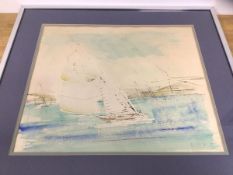 Birdsey, Bermuda Harbour scene with boats, watercolour, signed bottom right, measures 41cm x 49cm