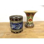 A late 19th early 20thc Doulton Lambeth lidded jar measures 12cm high and a Austrian vase of
