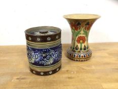 A late 19th early 20thc Doulton Lambeth lidded jar measures 12cm high and a Austrian vase of