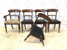 A Set of five (4+1) mid 19th century mahogany dining chairs, with rail back over upholstered