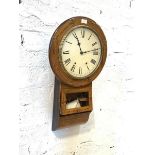 A late 19th century American drop dial wall clock, the inlaid walnut case enclosing a white