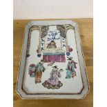 A 19thc Chinese tray depicting officials in court with raised edge measures 17cm x 24cm