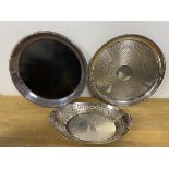 An Epns engine turned circular salver on ball feet measures 3cm x 29cm another drinks tray and