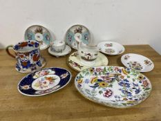 A mixed lot of china including a Dresden footed tea cup on six pegs and floral decoration along with