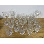 A quantity of glasses including wine glasses, port glasses, whisky glasses, tallest measures 16cm (a