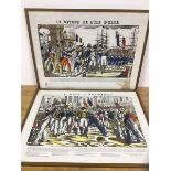 Two 19thc French coloured engravings of Napoleonic scenes including Le Retour de l'Isle d'Elbe,