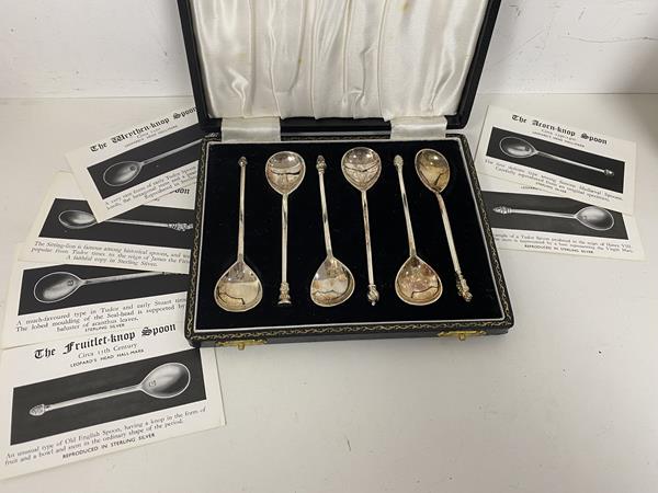 A set of six London silver reproduction 16thc and earlier spoons each measures 10cm with a