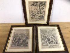 A collection of three 18thc engravings including David Slays Goliath, Christ Feedeth the Multitude