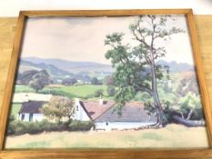 W Miles Johnstone, rural landscape with cottages, watercolour, signed bottom right, measures 40.