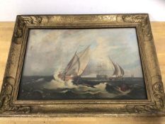 S H, Boats in Rough Seas, Oil, Initialled and dated 1892 bottom left, measures 35cm x 52cm