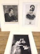 Three 19thc lithographs depicting Lord Byron including one in uniform, measures 40cm x 28cm, one