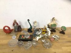A mixed lot including collection of glass and ceramic horses, two carved Chinese pierced discs on
