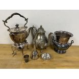 A quantity of Epns including a campania style urn measures 17cm high, a coffee pot, kettle on stand,