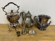 A quantity of Epns including a campania style urn measures 17cm high, a coffee pot, kettle on stand,