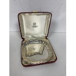 A 1972 Birmingham silver trinket dish makers mark D and F measures 9x9cm and weighs 47grammes in a
