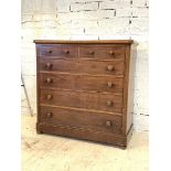 A Victorian mahogany chest, fitted with two short and four long graduated drawers, raised on bun