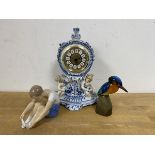 A mixed lot including a Royal Doulton figure of a kingfisher, a Danish B&G figure of boy and a