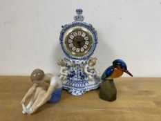 A mixed lot including a Royal Doulton figure of a kingfisher, a Danish B&G figure of boy and a