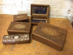 A group of Indian hinged boxes including a late 19thc early 20thc rosewood veneered box with