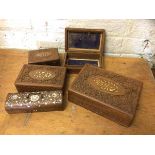 A group of Indian hinged boxes including a late 19thc early 20thc rosewood veneered box with