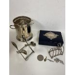 A mixed lot including a lidded card case with a 1991 London silver cartouche along with two decks of