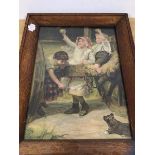 After Alfred Morgan, Children with Apples and Dog, early 20thc print, measures 61cm x 44cm