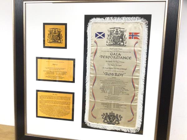 Framed montage relating to The Royal Lyceum Theatre Gala Performance of Rob Roy on 17th October 1962