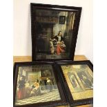 A collection of Medici Society prints in ripple frames including a Woman Peeling Apples, The Court