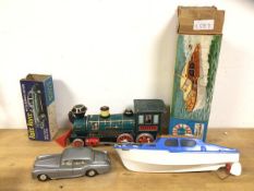 A mid 20thc Japanese Western style train engine stamped modern toys measures 14cm x 34cm x 12cm