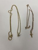A gold chain necklace marked .333 along with 14ct gold pendant with small clear stone measures