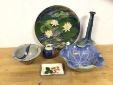 A mixed lot of ceramics including Wemyss pin tray with strawberry decoration inscribed G Hill