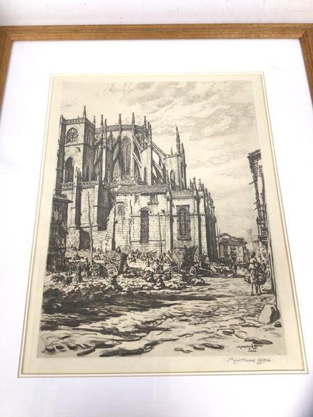 Muirhead Bone Leon, etching, signed bottom right, measures 40cm x 31cm