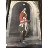 Overpainted photograph of Scottish soldier in dress uniform, measures 79cm x 51cm