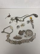 A quantity of silver and white metal jewellery including a bracelet with nice three pence pieces