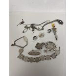 A quantity of silver and white metal jewellery including a bracelet with nice three pence pieces