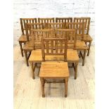 John Lewis of Hungerford, A set of ten pitch pine farmhouse style dining chairs, the rail backs over