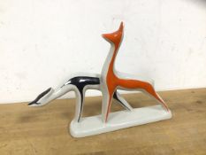 A latter half of the 20thc PFF Riga china figure of two deer stamped to base, measures 17cm x 23cm