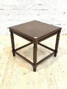 A Regency style mahogany lamp table, the quarter sawn and cross banded top over reeded supports