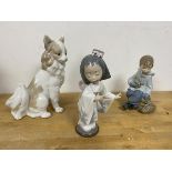 A Lladro figure of young Japanese girl measuring 19cm high also a Nao figure of dog and another of