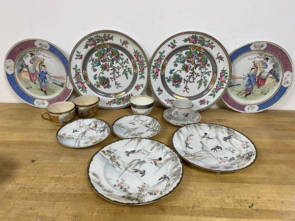 A mixed lot of china including a 19thc Chinese export tea cup and saucer a/f, Satsuma tea cups,