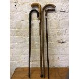 A collection of canes including ebonised cane with carved geometric decoration, measures 86cm high