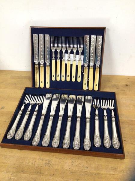 A set of six early 20thc fruit knives and forks, handles with animal head and other set of six