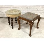 A Late Victorian walnut framed circular stool, the top upholstered in floral needlework, raised on