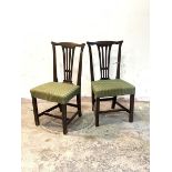 A Pair of 19th century stained elm side chairs, pierced splat back over upholstered seat, raised