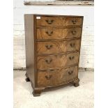 An Early 20th century mahogany bow front chest, fitted with five graduated drawers, raised on ogee