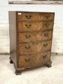 An Early 20th century mahogany bow front chest, fitted with five graduated drawers, raised on ogee