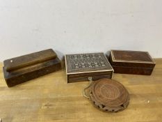 A mixed lot including an early 20thc weighted treen press possibly for book binding or printing,