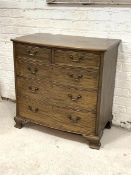 An Edwardian mahogany bow front chest, fitted with two short and three long graduated drawers,