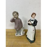 A Nao figure of boy with teddy bear measures 19cm high along with a Little Women figure Jo